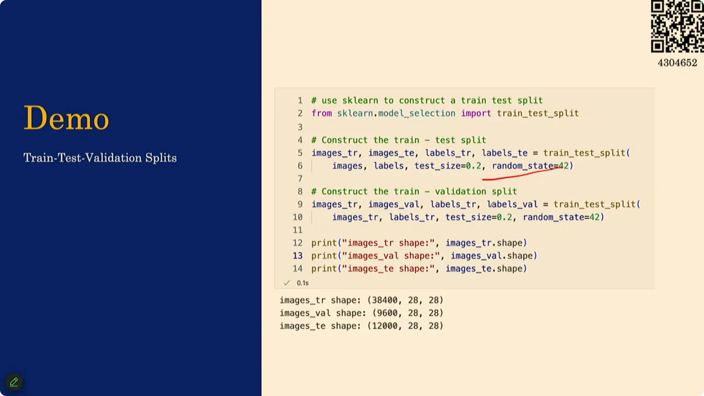用 scikit-learn 做 train_test_split（视频画面）