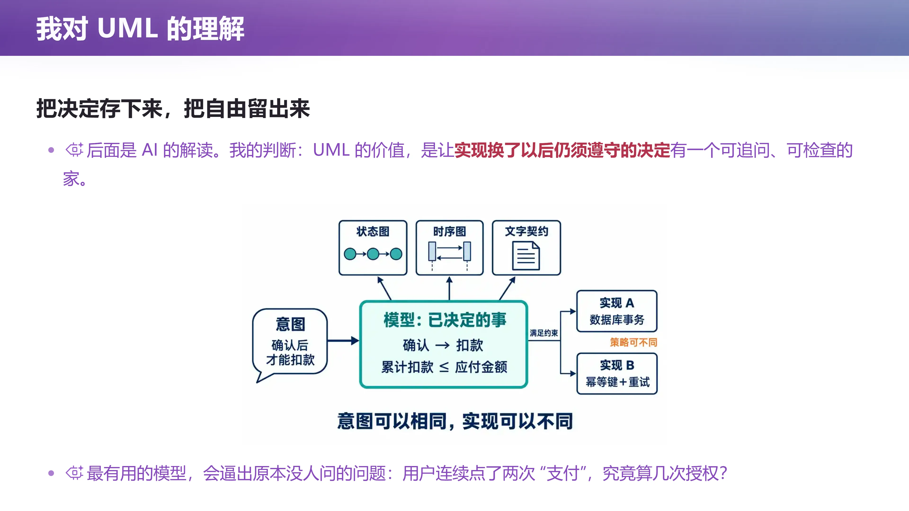 我对 UML 的理解：把决定存下来，把自由留出来