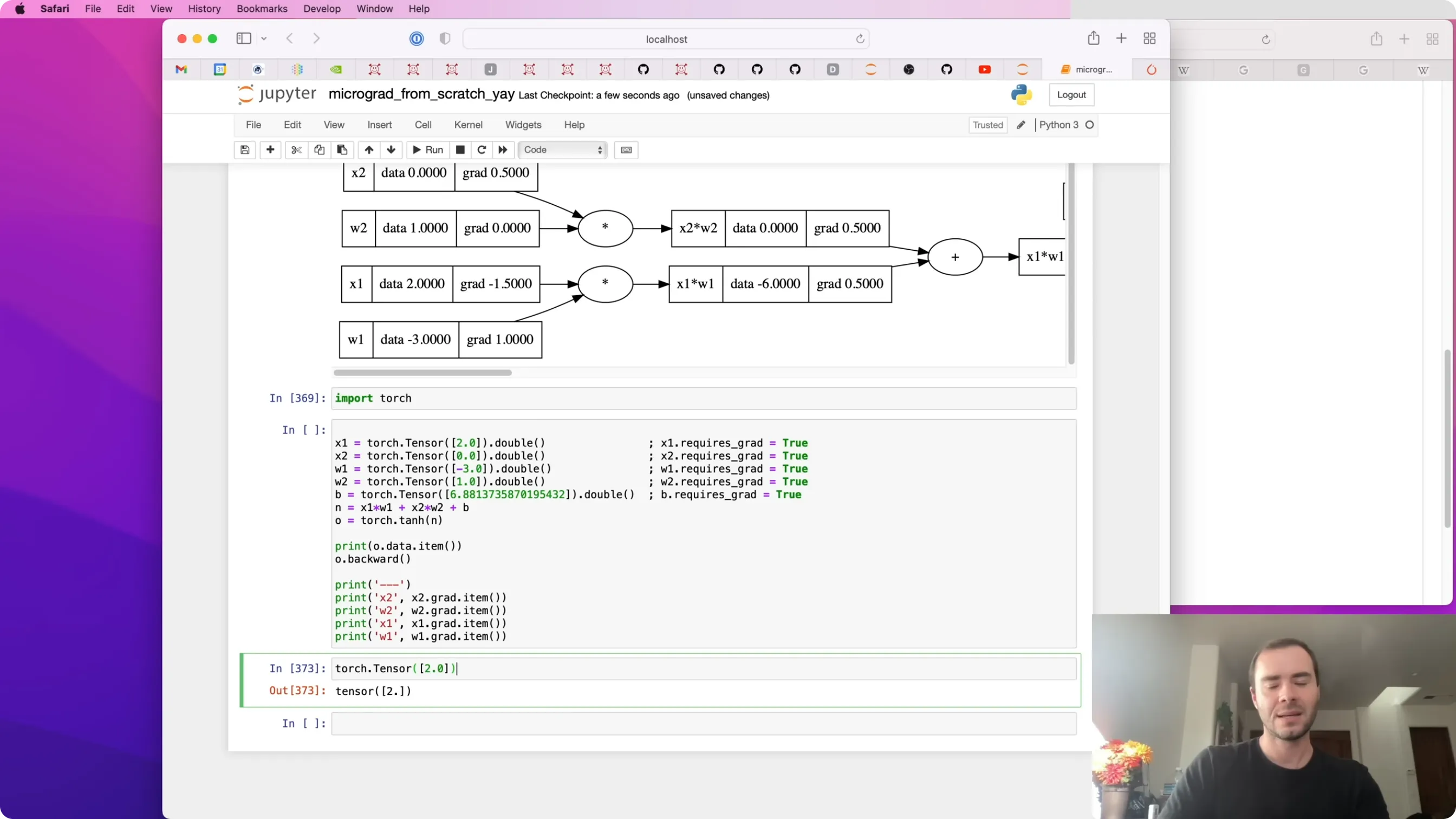 PyTorch 对照：同样的表达式，同样的梯度