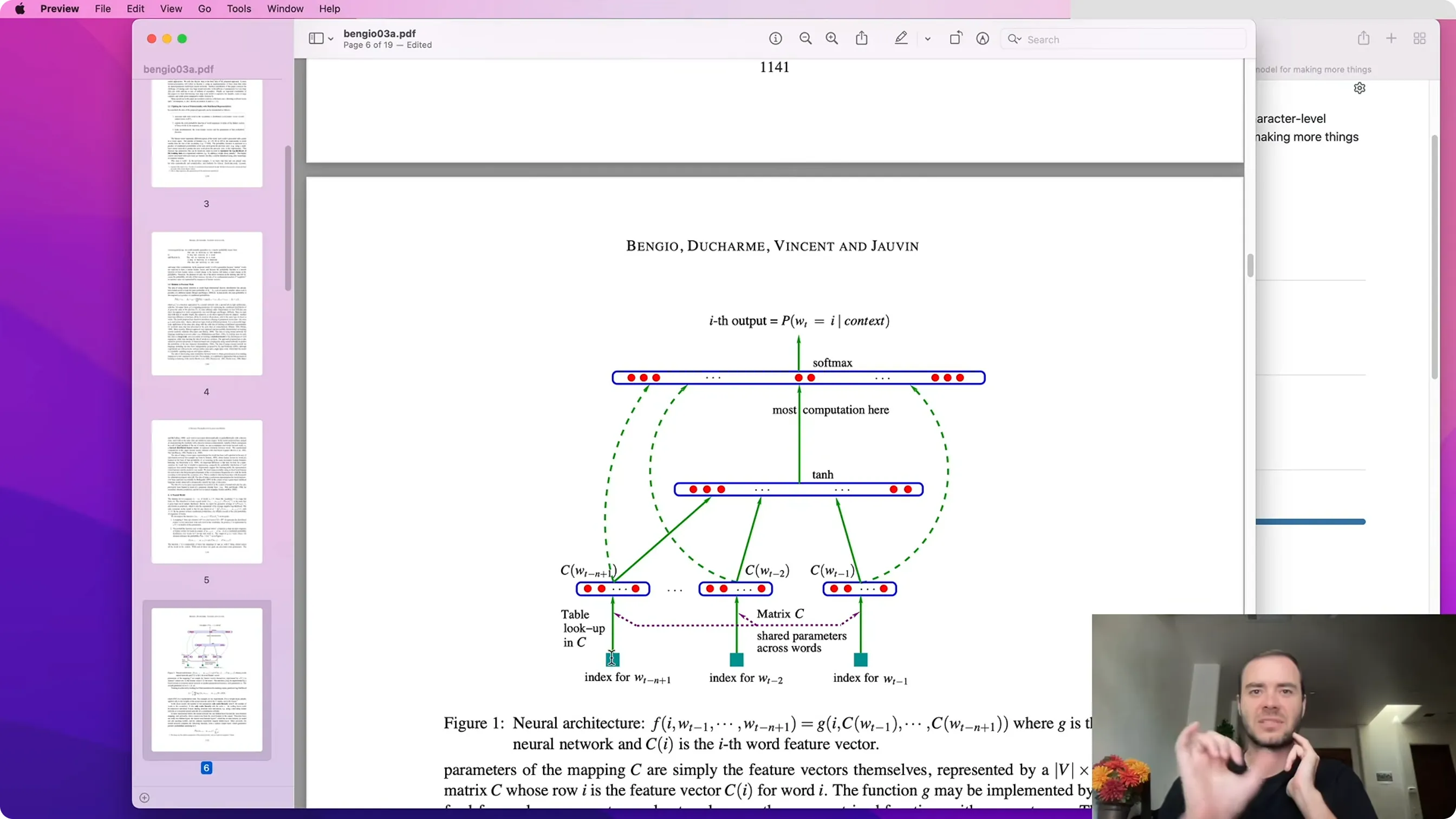 Bengio 2003 的 MLP 语言模型结构图