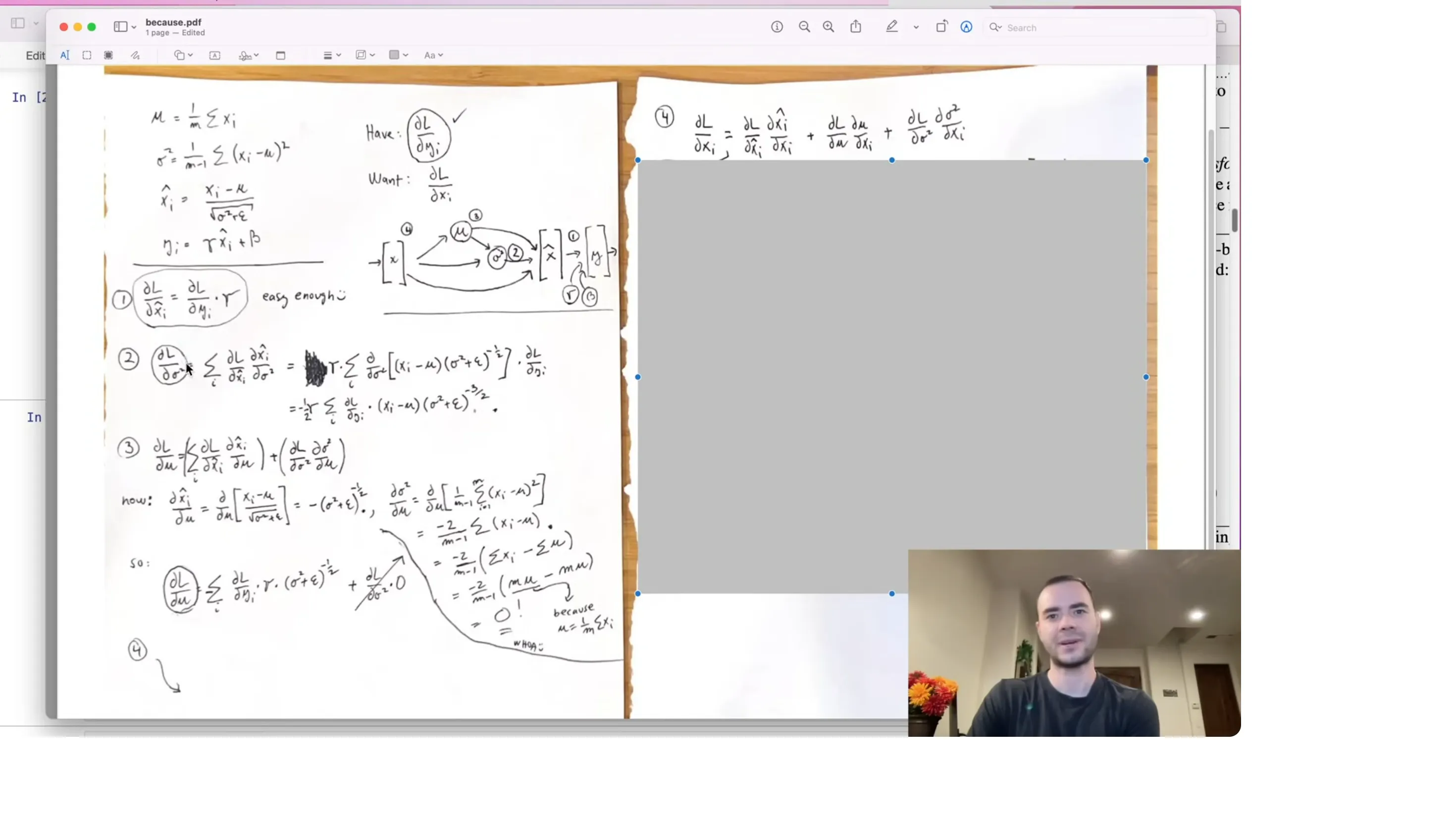 BN 反向的纸笔推导：$\sigma^2$ 扇出要