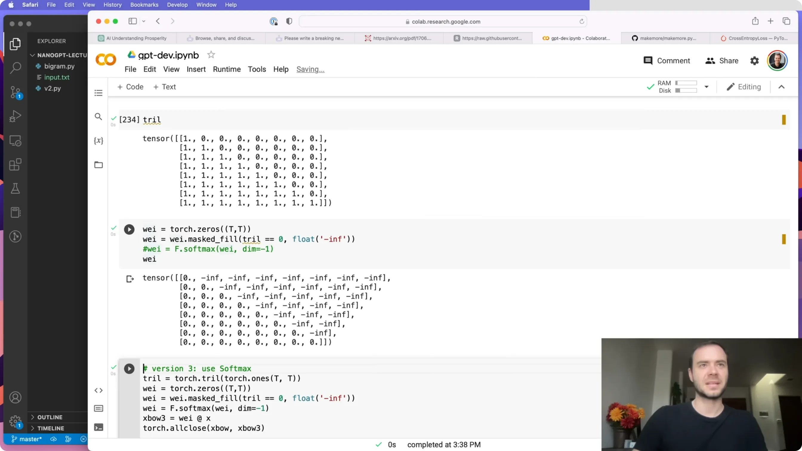 v3：用 `masked_fill(-inf) + softmax` 得到同样的结果，但权重变成了可学习的亲和力