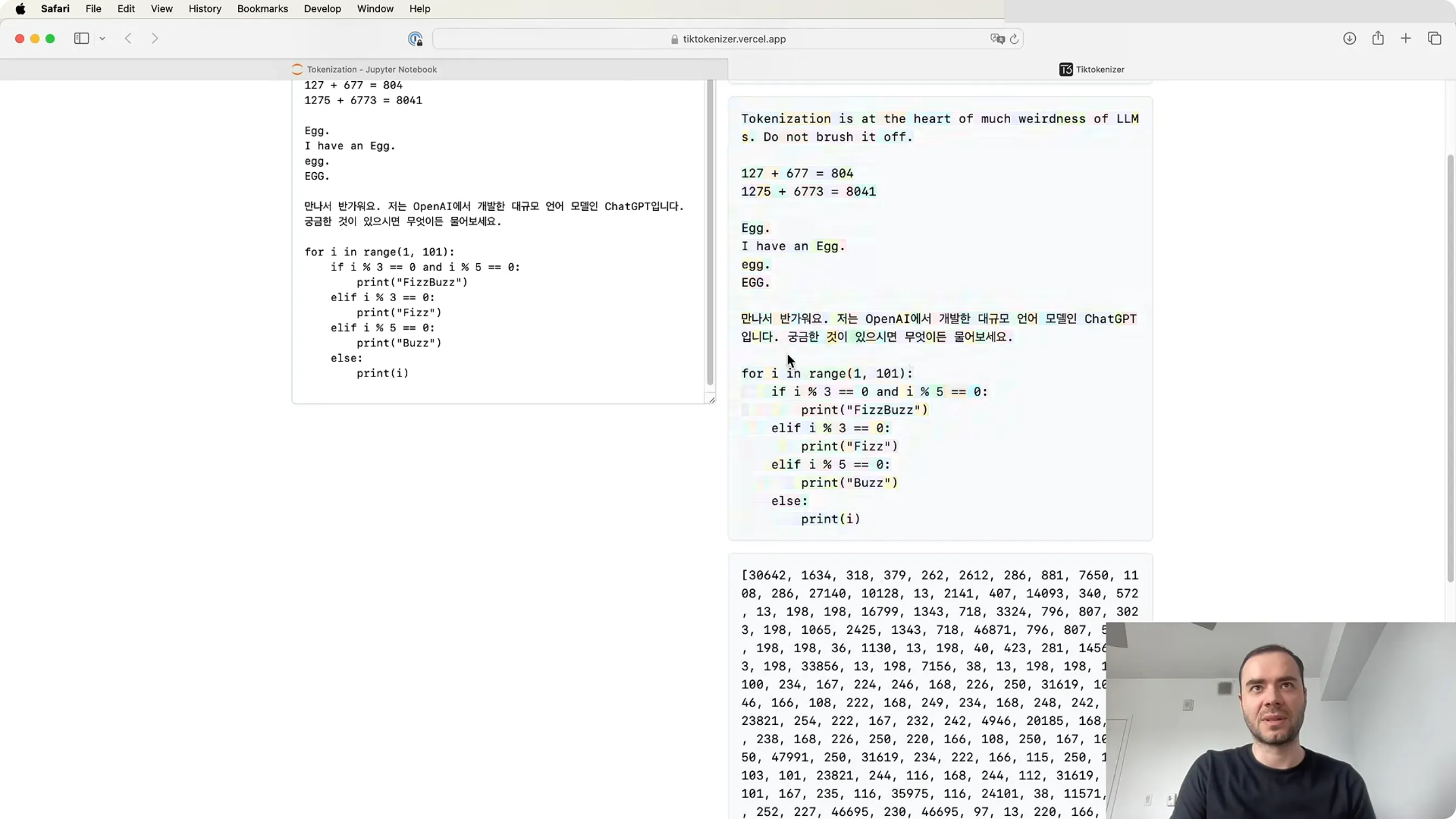 tiktokenizer：FizzBuzz 代码 + 下方 token ID 列表——里面大量 220（空格）