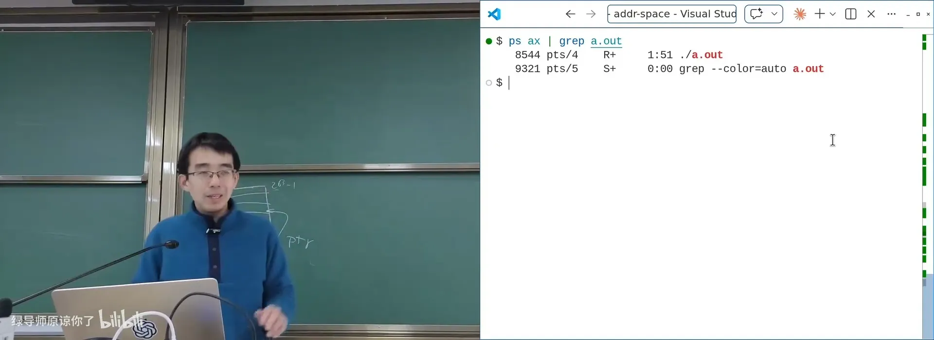 先用 `ps ax | grep a.out` 找到目标进程号（实操）