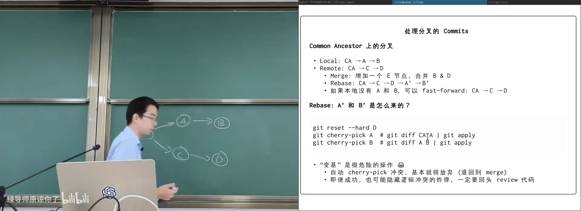 git 的三种合并：merge（新节点 E）/ fast-forward / cherry-pick 与 rebase