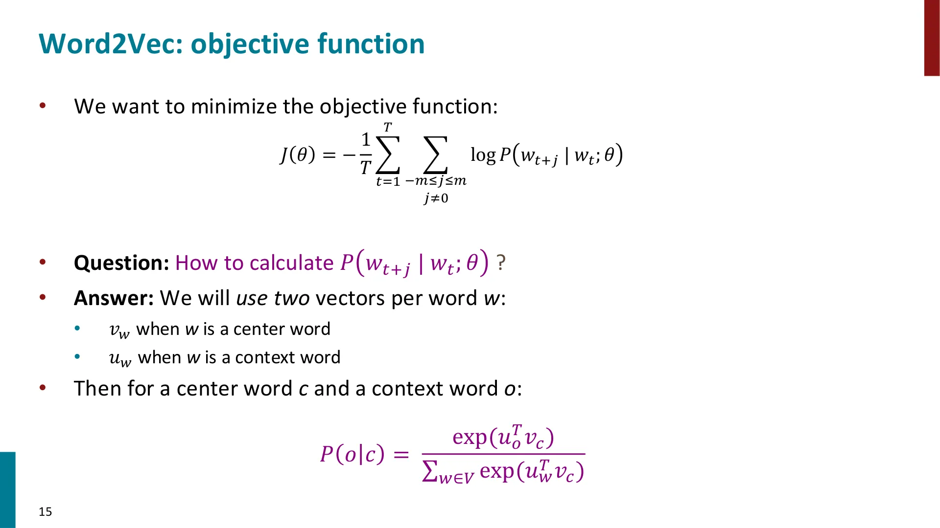 第 15 页幻灯片 · Word2Vec: objective function