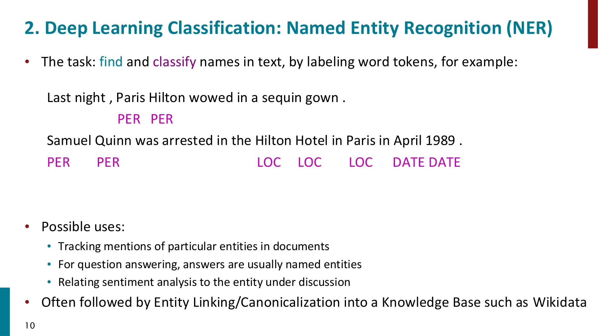 第 10 页幻灯片 · 2. Deep Learning Classification: Named Entity Recognition (NER)