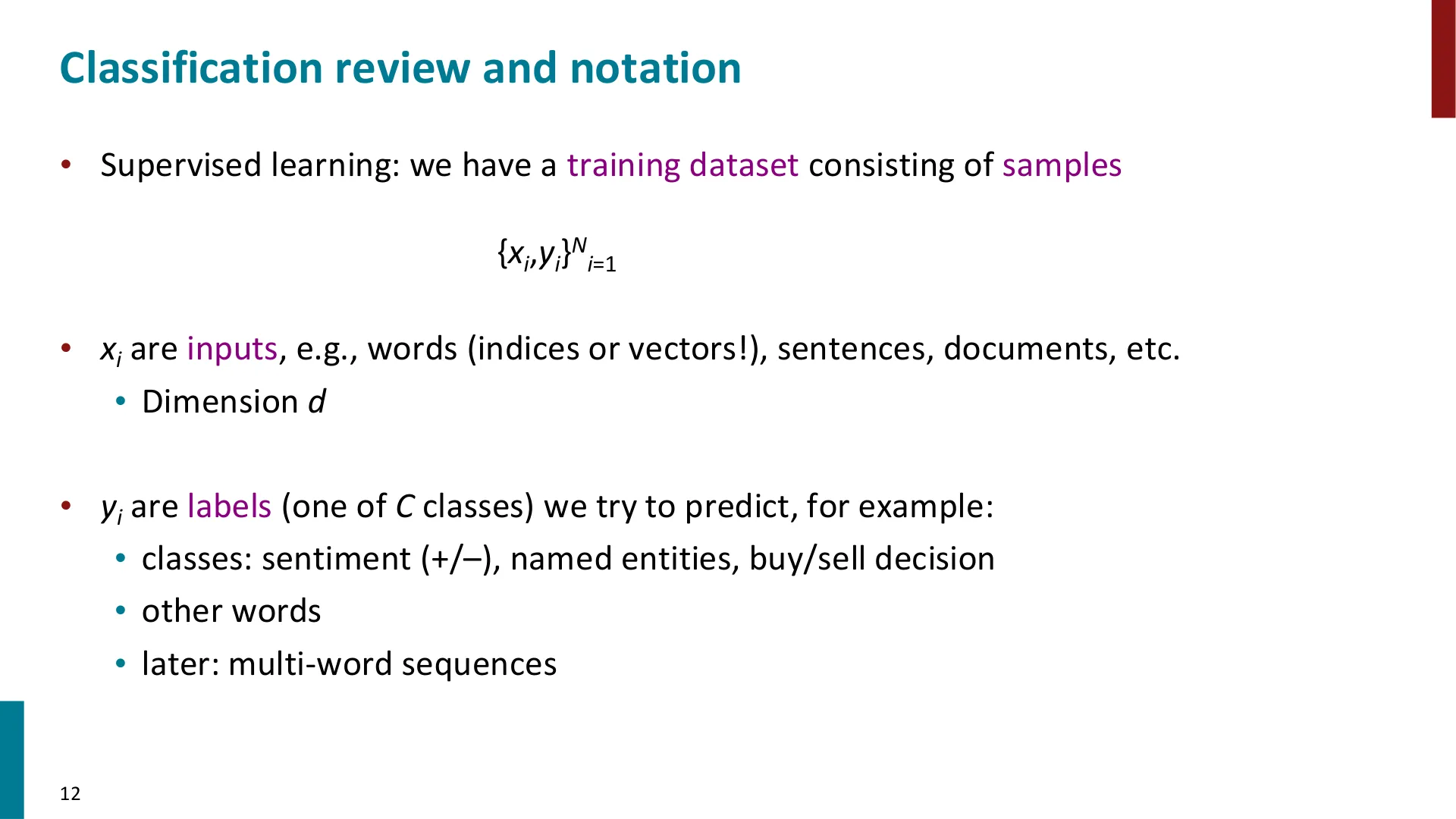 第 12 页幻灯片 · Classification review and notation