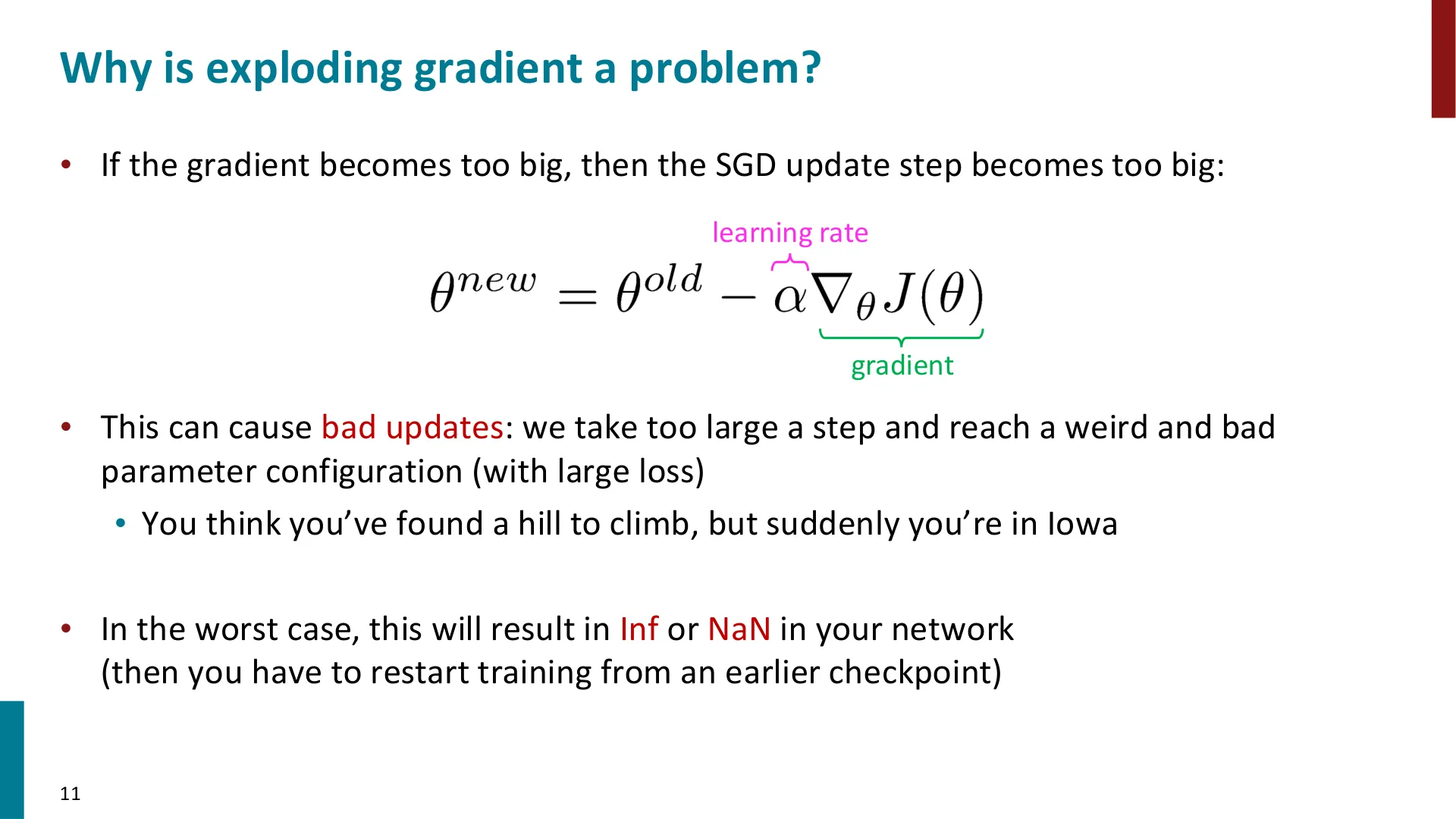 第 11 页幻灯片 · Why is exploding gradient a problem?