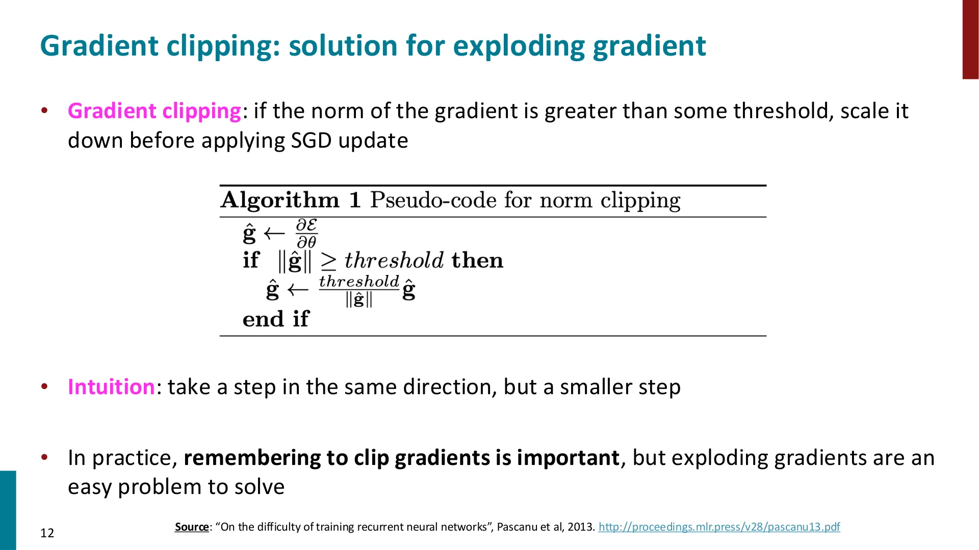 第 12 页幻灯片 · Gradient clipping: solution for exploding gradient
