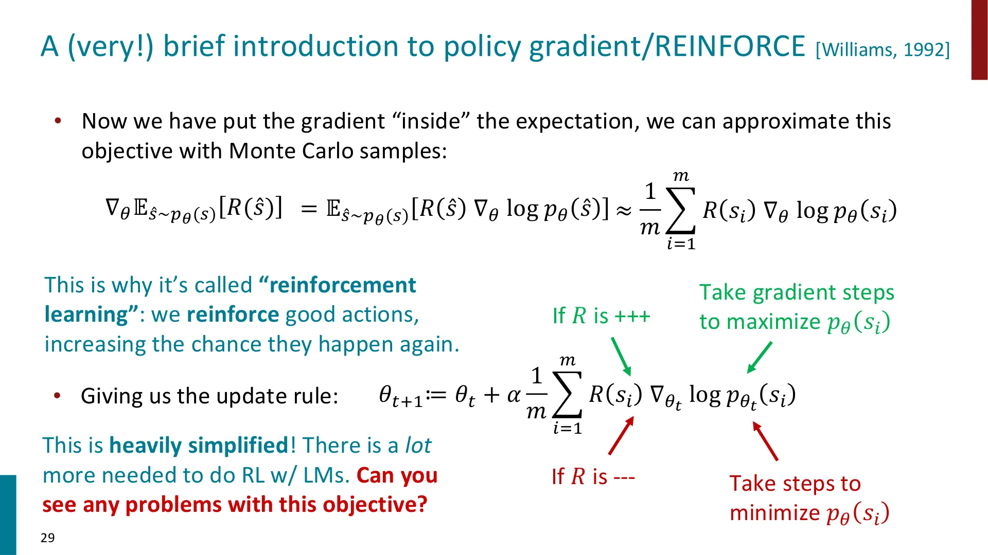 REINFORCE 的更新规则