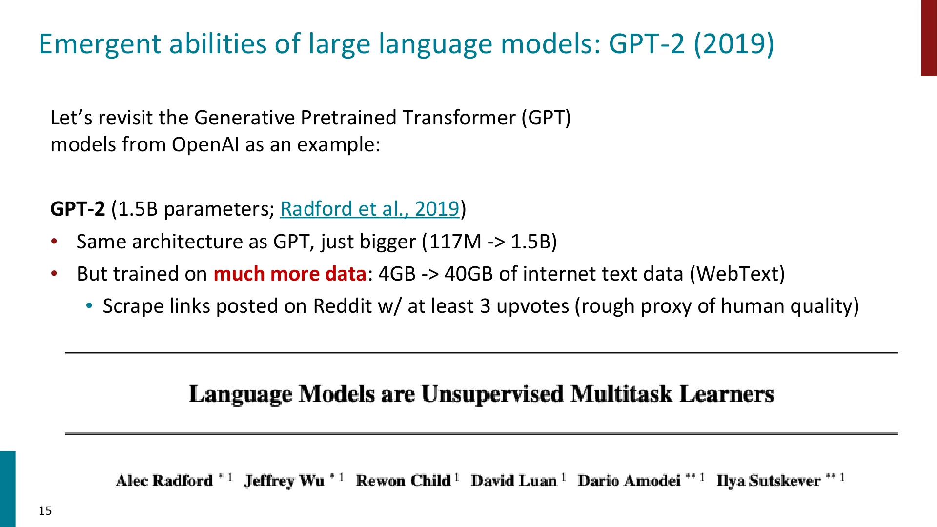 第 14 页幻灯片 · Emergent abilities of large language models: GPT-2 (2019)