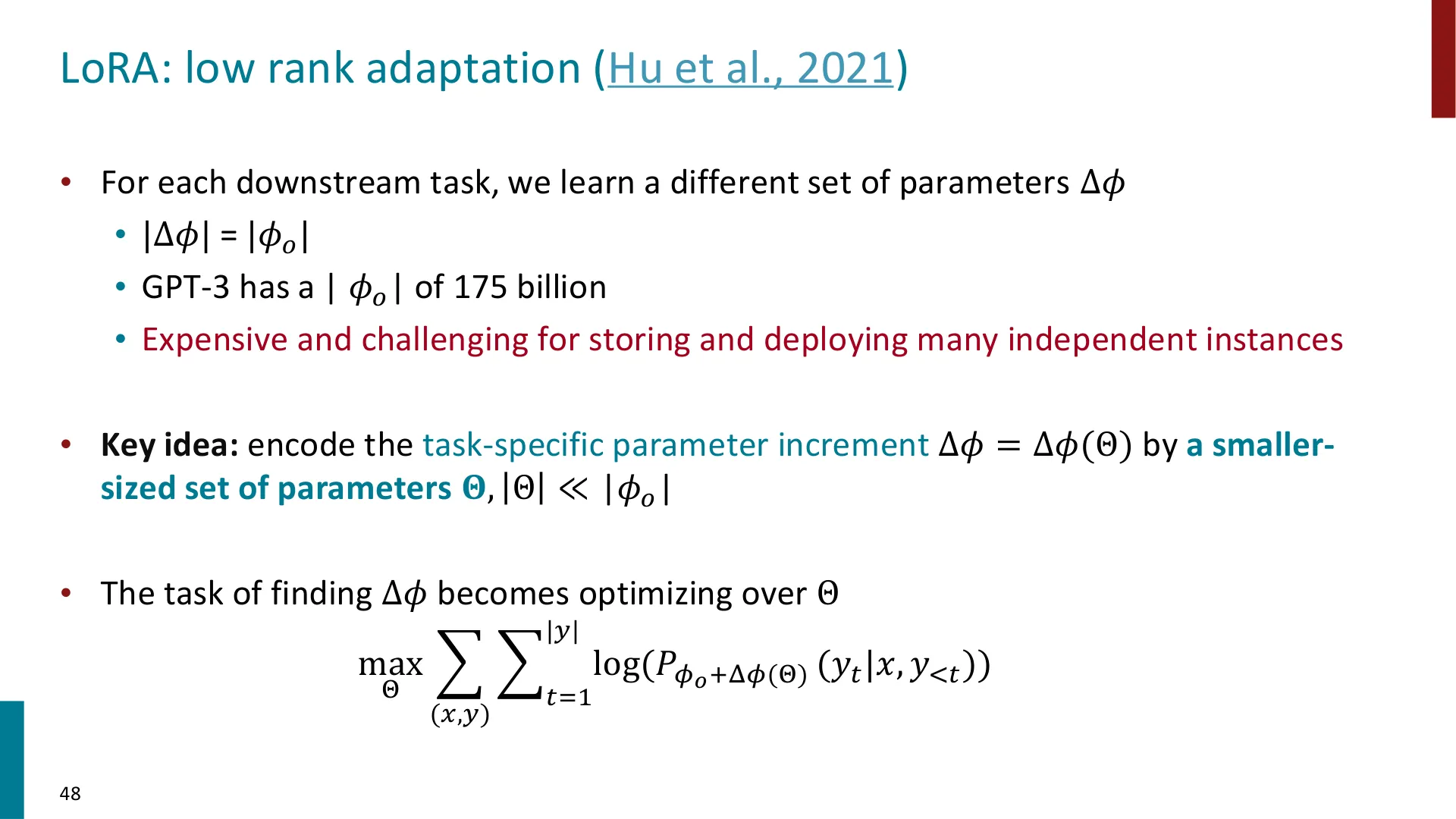 第 47 页幻灯片 · LoRA: low rank adaptation (Hu et al., 2021)
