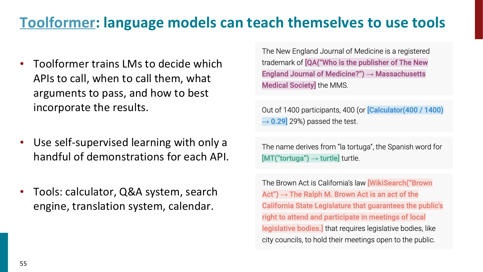 第 55 页幻灯片 · Toolformer: language models can teach themselves to use tools