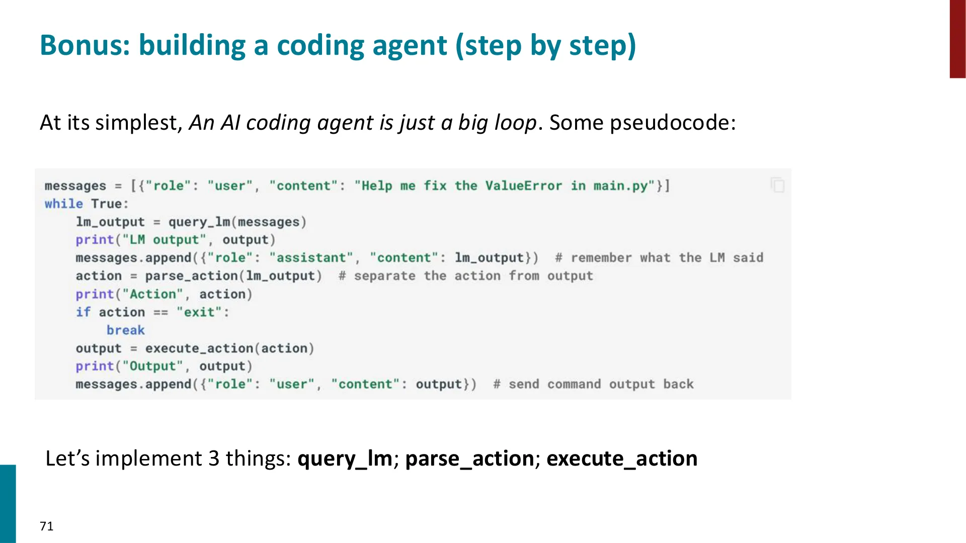 第 71 页幻灯片 · Bonus: building a coding agent (step by step)