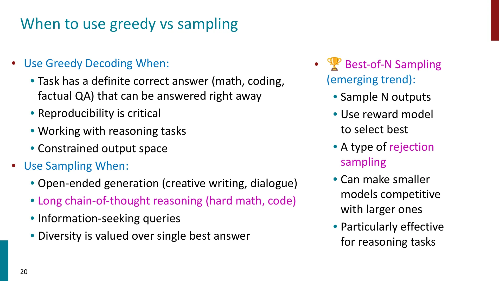第 20 页幻灯片 · When to use greedy vs sampling