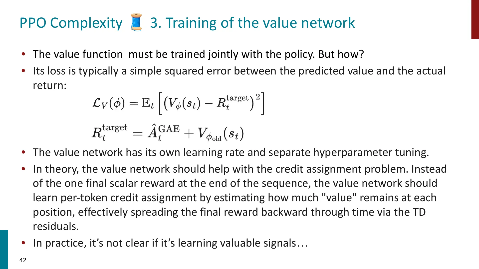 第 42 页幻灯片 · PPO Complexity 🧵 3. Training of the value network