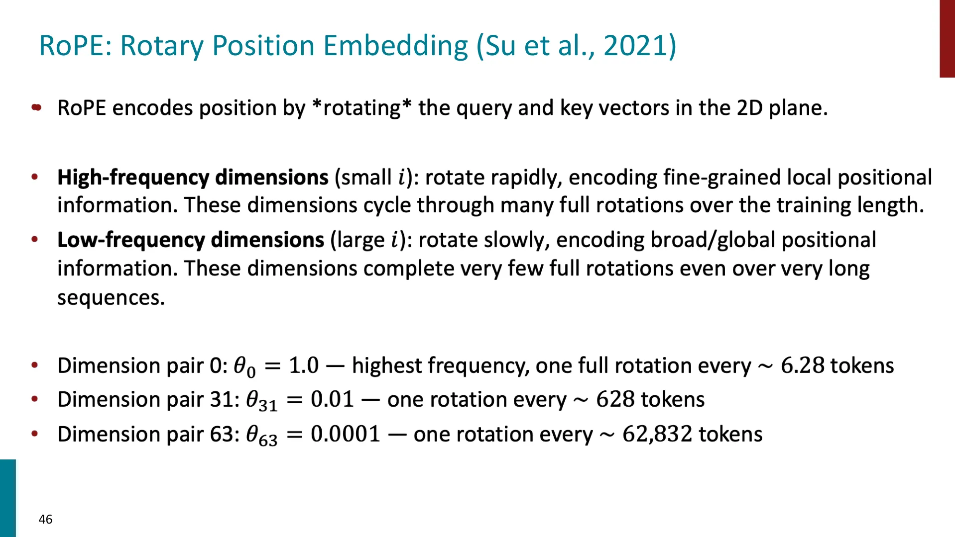 第 46 页幻灯片 · RoPE: Rotary Position Embedding (Su et al., 2021)
