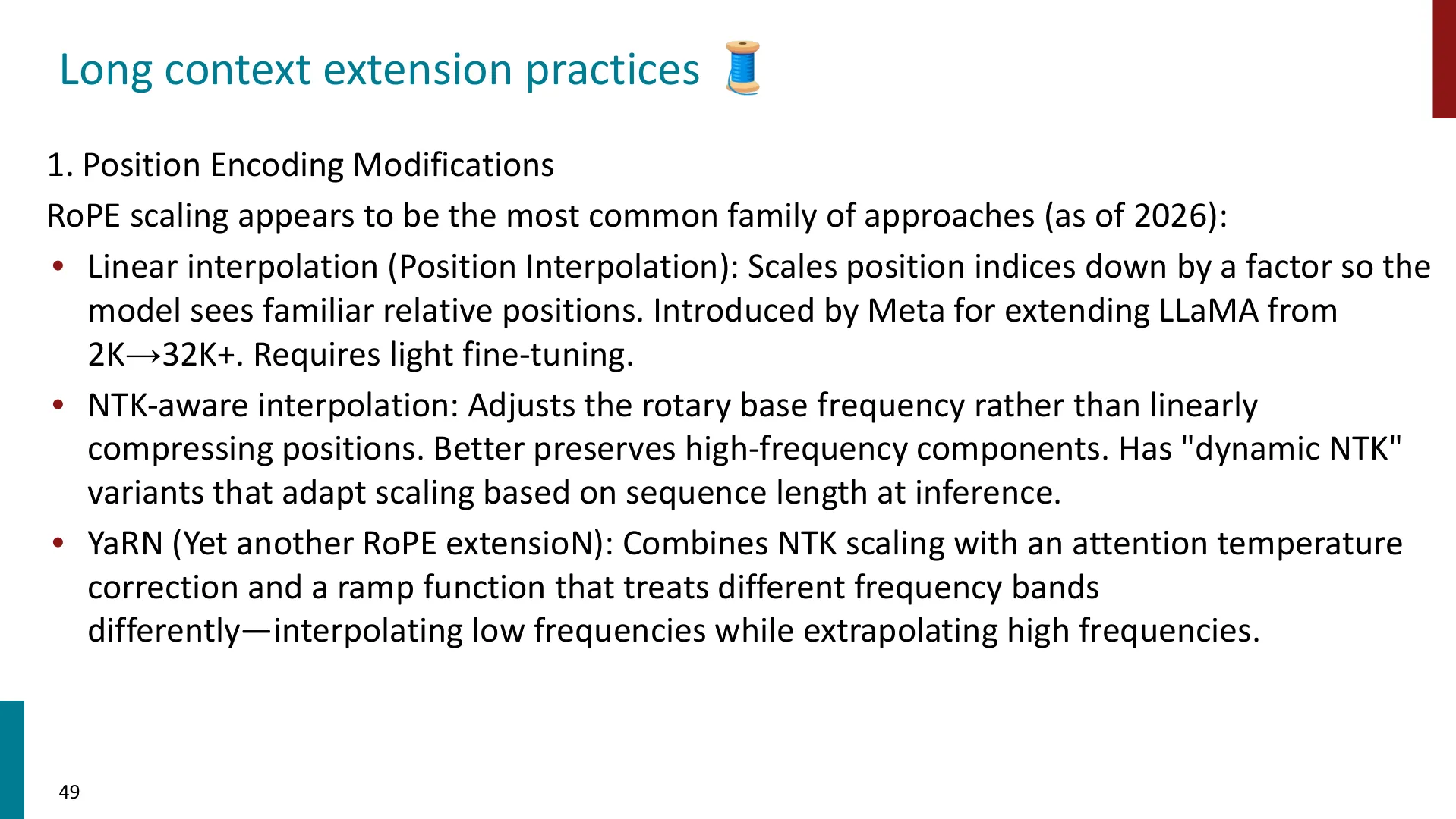 第 49 页幻灯片 · Long context extension practices 🧵
