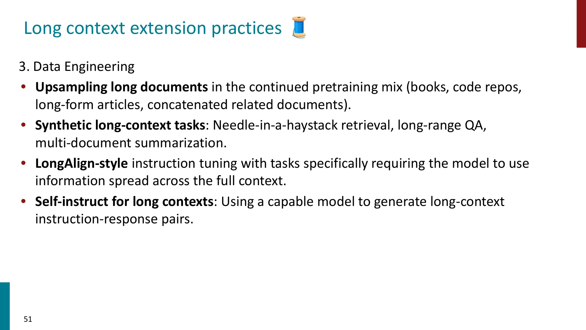 第 51 页幻灯片 · Long context extension practices 🧵