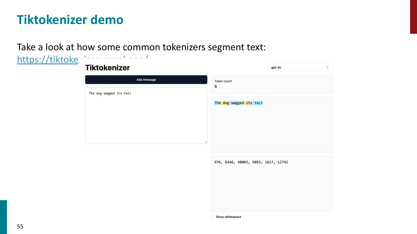第 55 页幻灯片 · Tiktokenizer demo