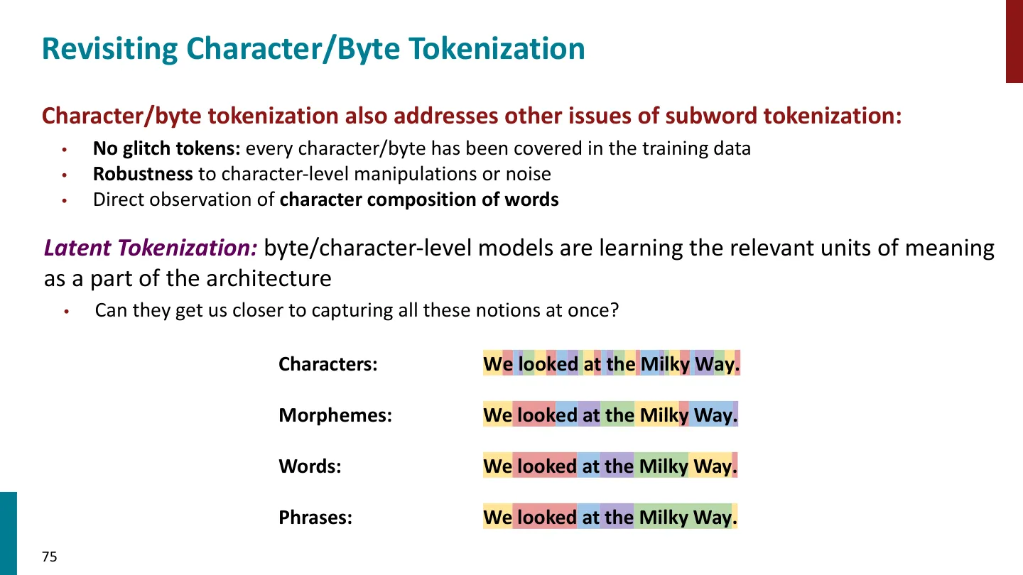 第 75 页幻灯片 · Revisiting Character/Byte Tokenization