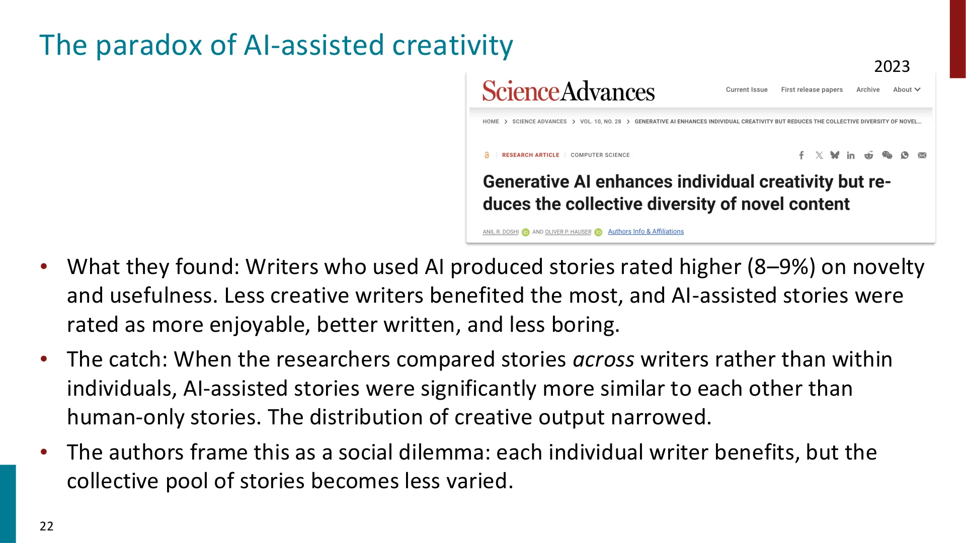 第 22 页幻灯片 · The paradox of AI-assisted creativity