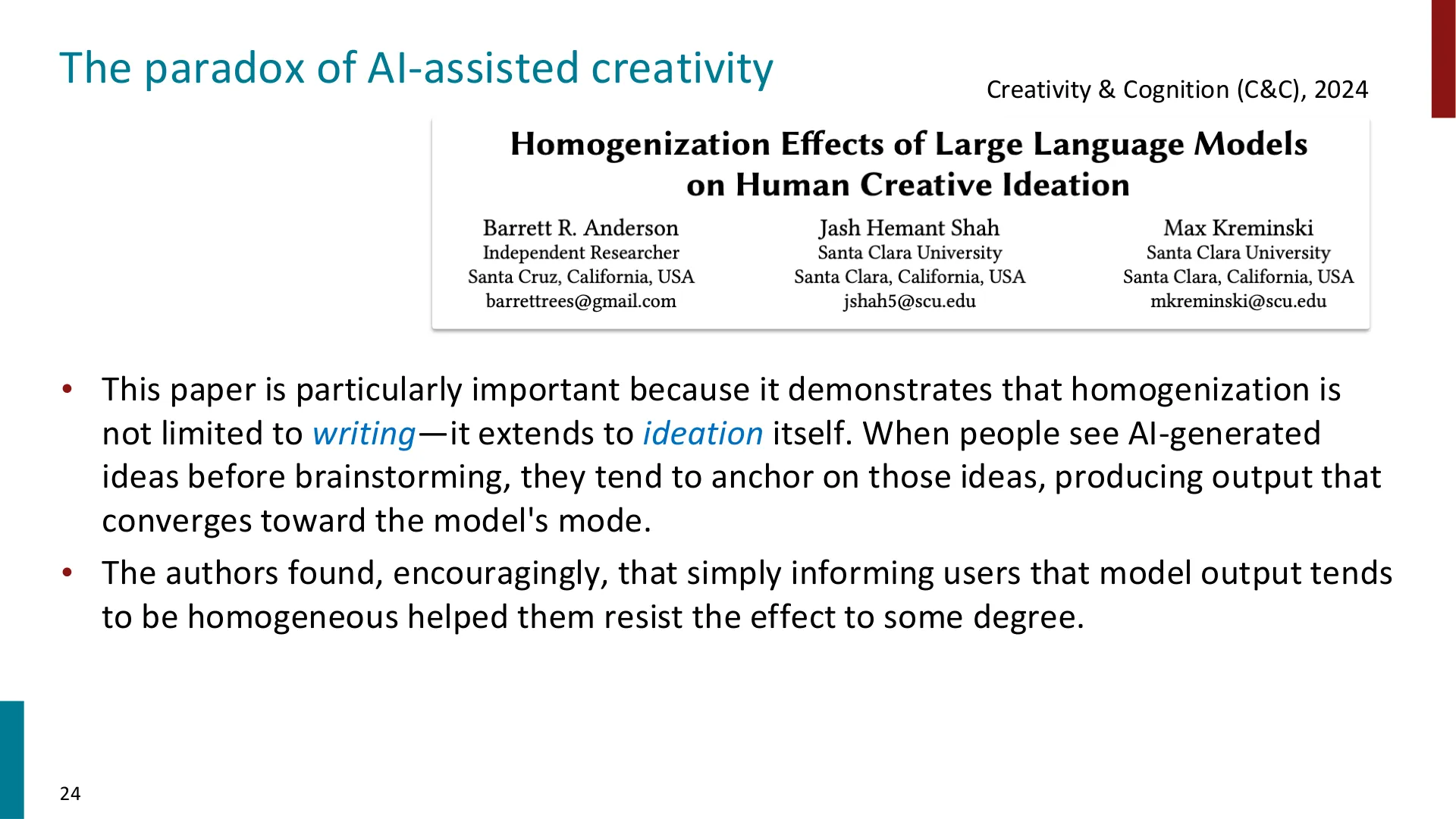 第 24 页幻灯片 · The paradox of AI-assisted creativity