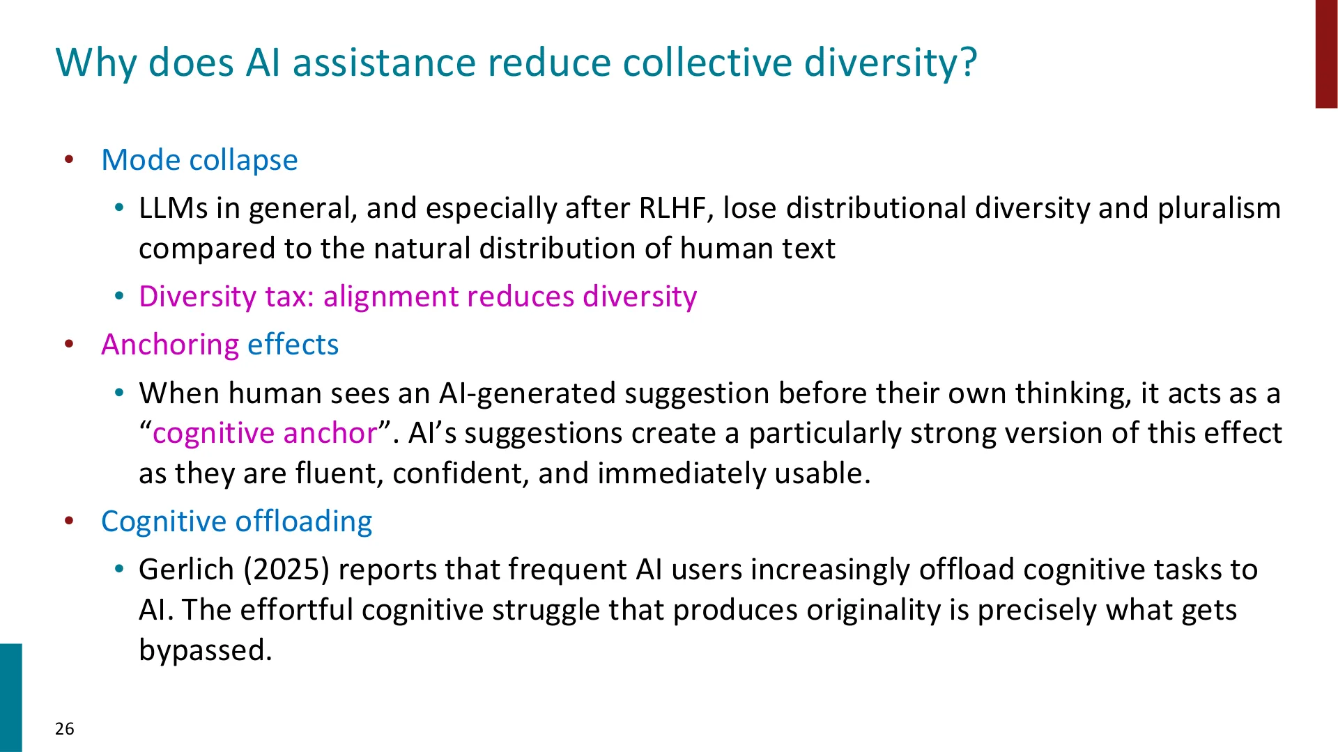第 26 页幻灯片 · Why does AI assistance reduce collective diversity?