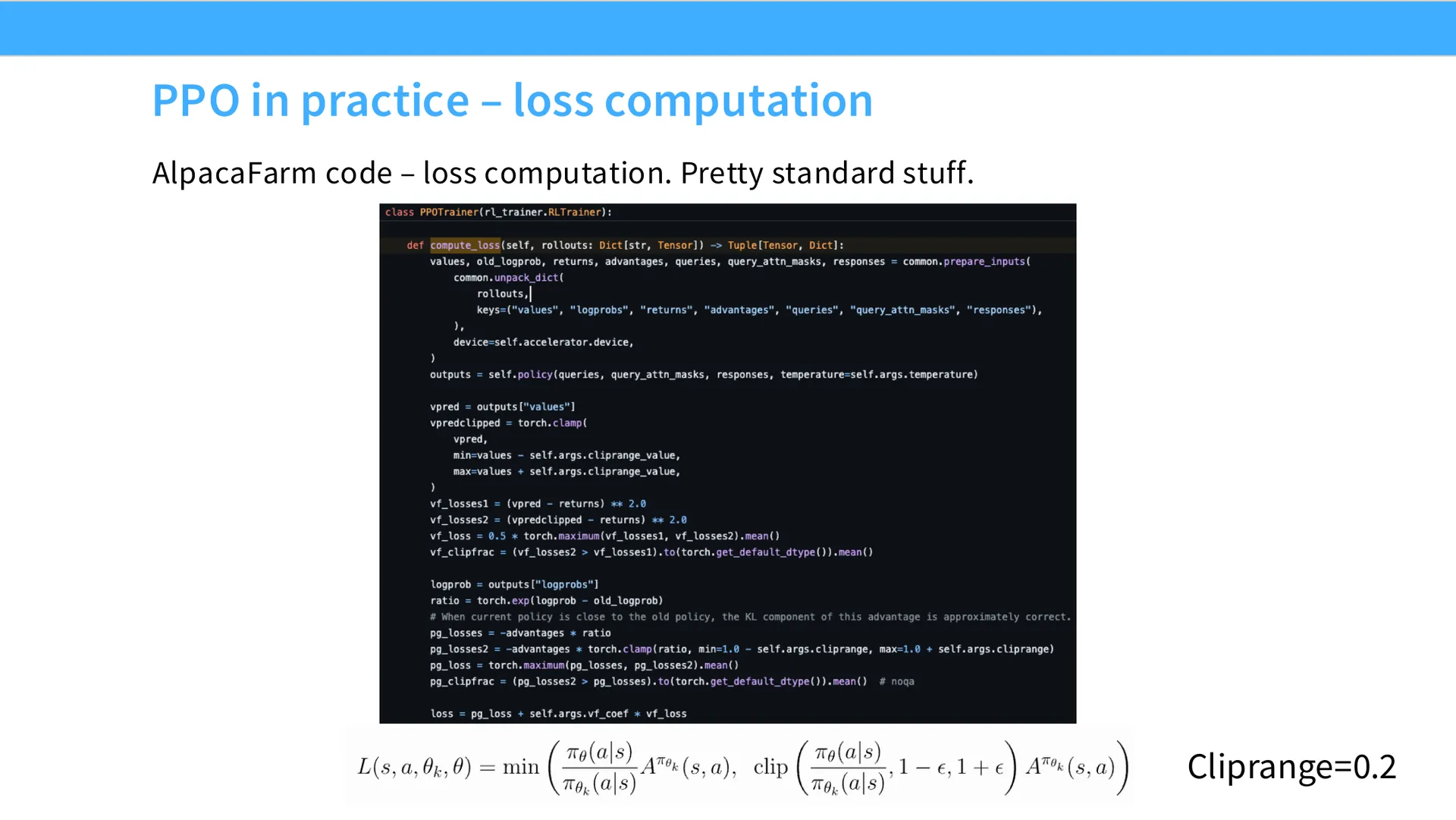 第 12 页幻灯片 · PPO in practice – loss computation