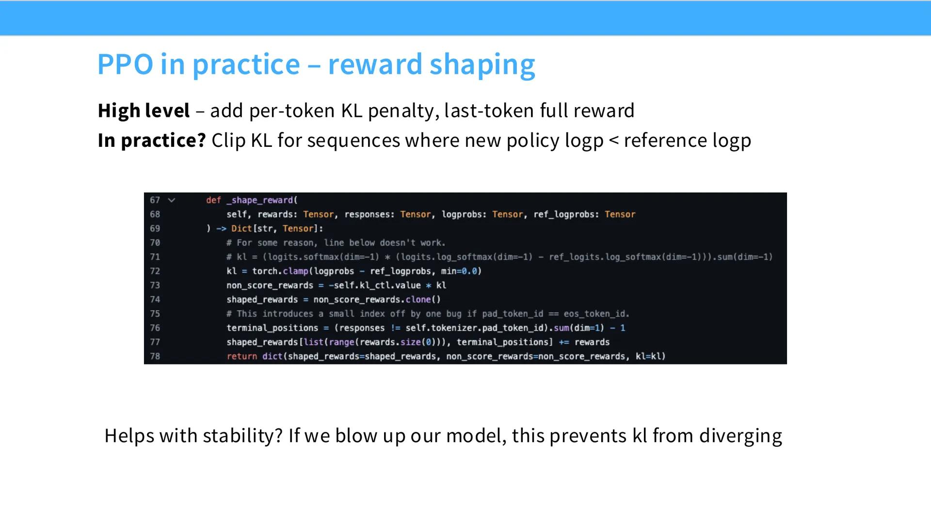 第 14 页幻灯片 · PPO in practice – reward shaping