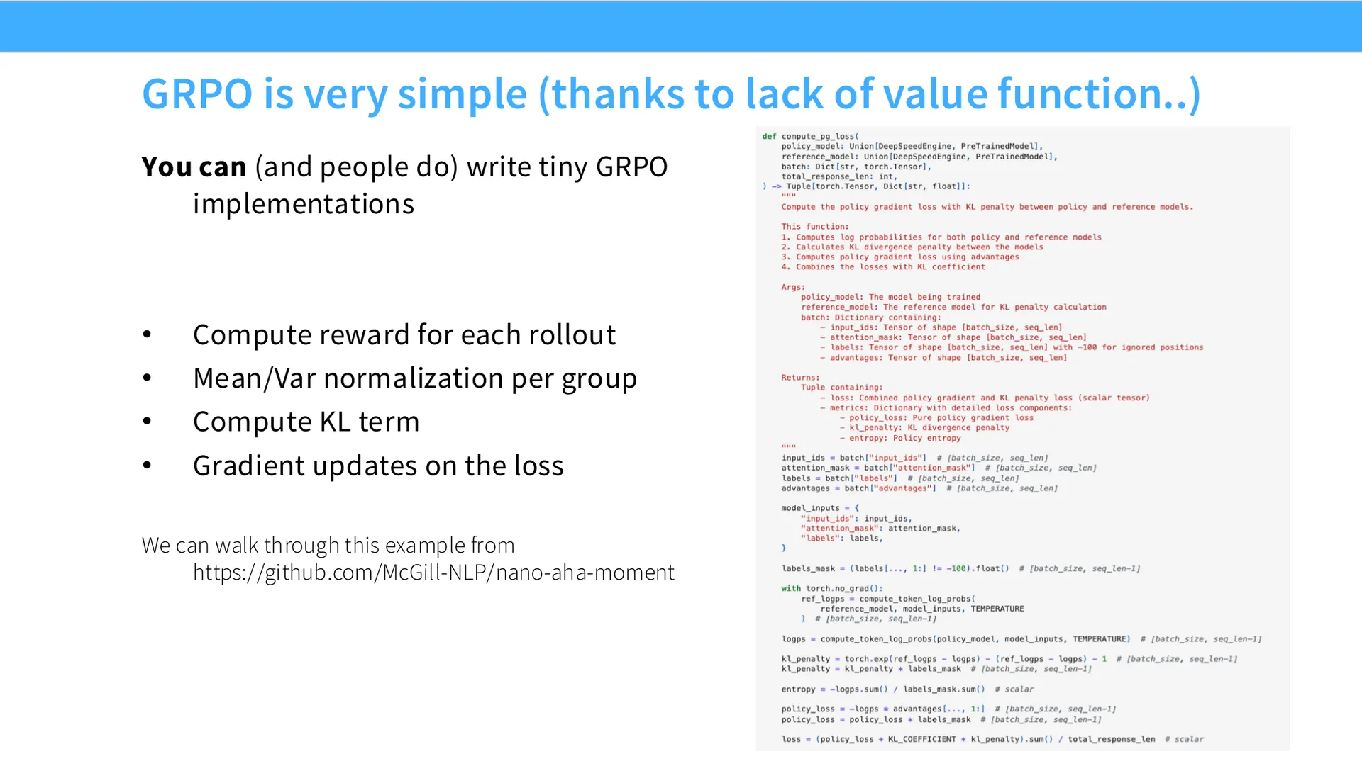 第 19 页幻灯片 · GRPO is very simple (thanks to lack of value function..)