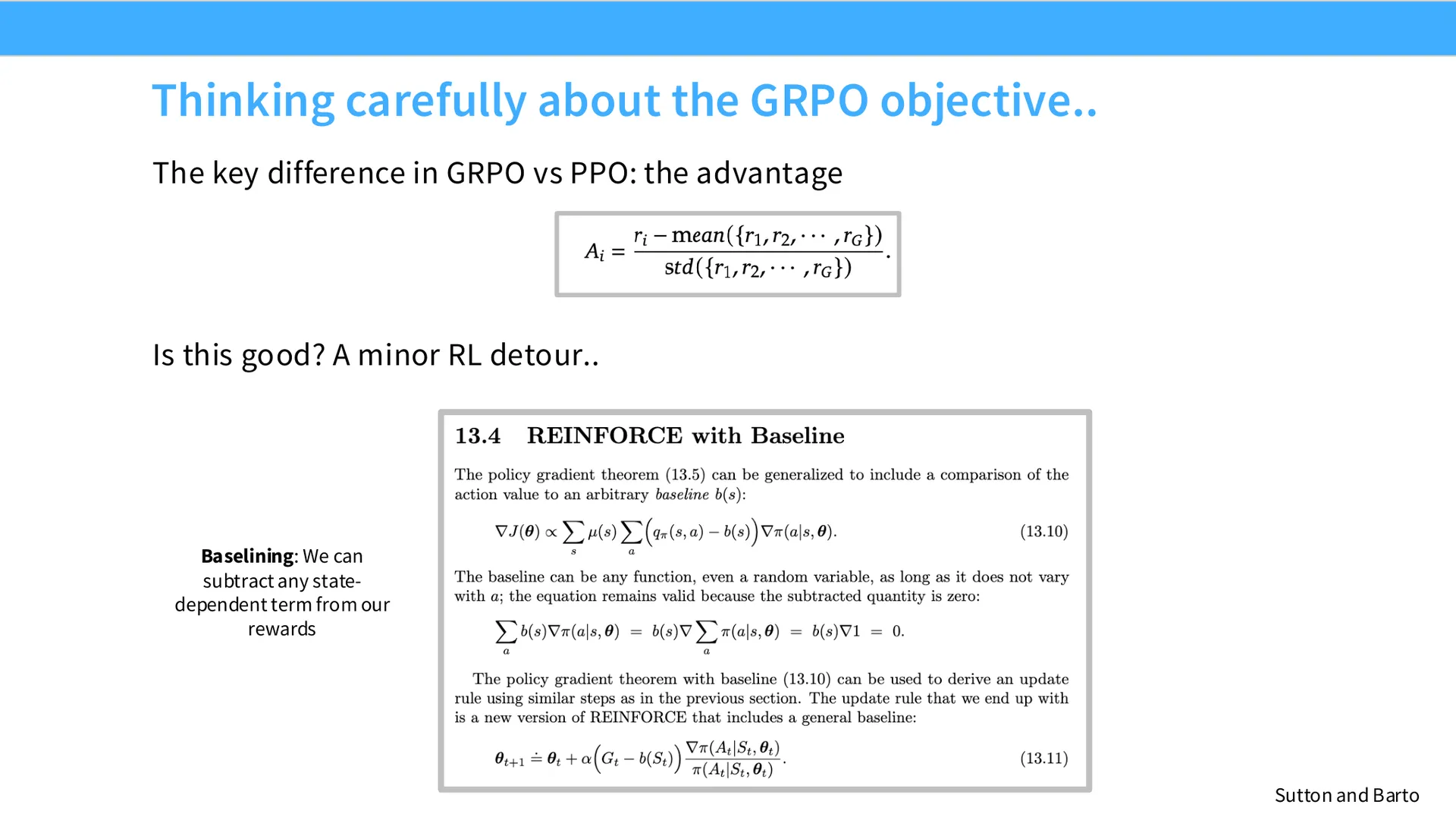 第 22 页幻灯片 · Thinking carefully about the GRPO objective..