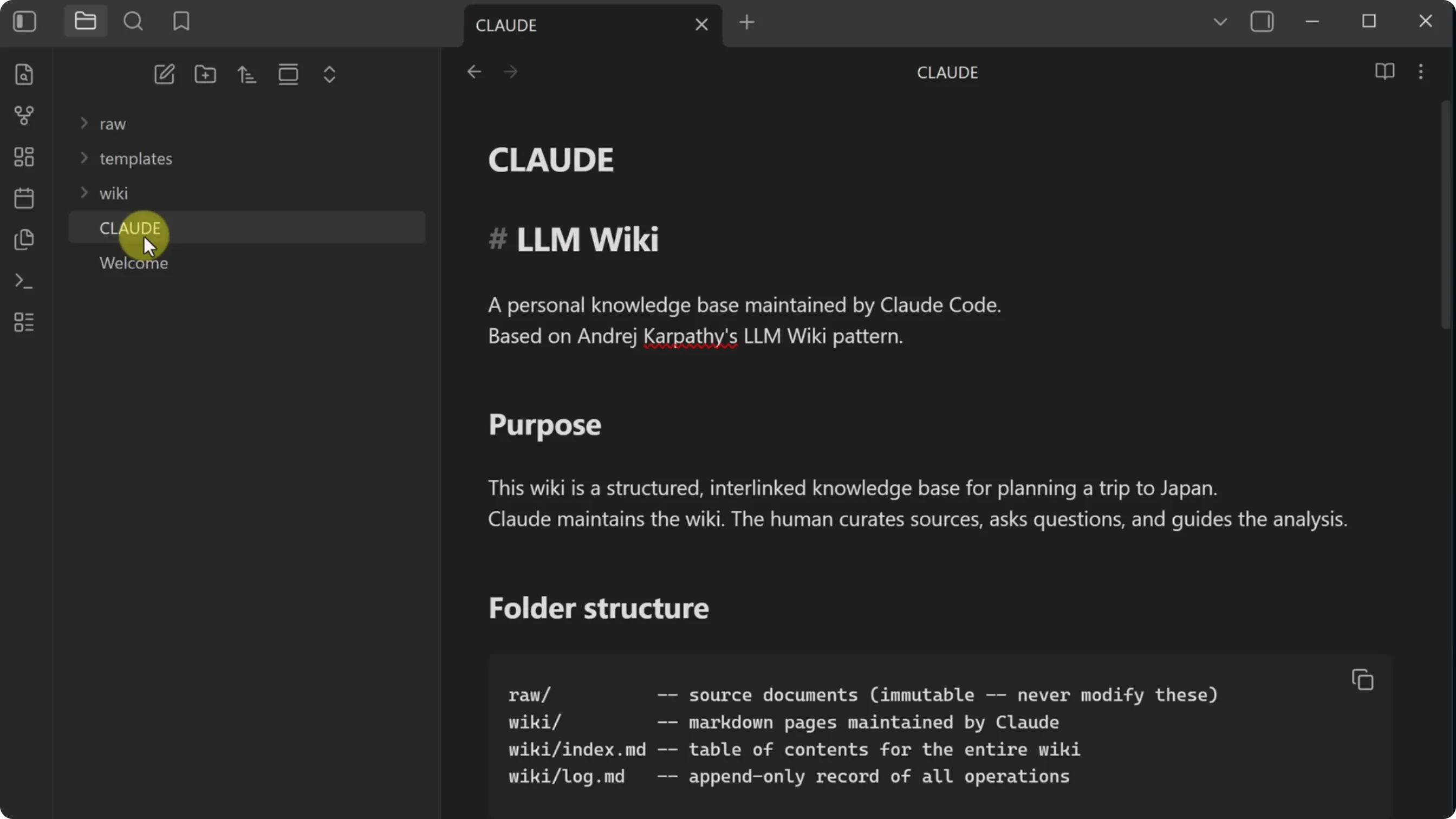 把 CLAUDE.md 放到 vault 根目录